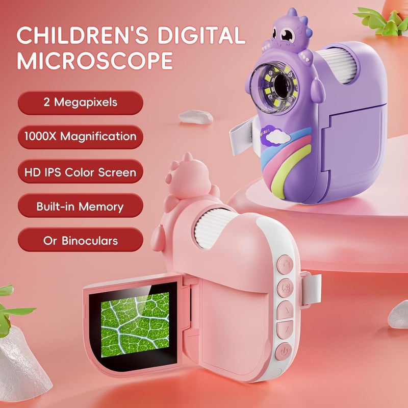 GinoCaco Kids Handheld Digital Microscope with Photo and Video Functions, 2'' LCD Screen - Educational Science Christmas Birthday Gifts for Over 3 Years Old - Pink - Image 2